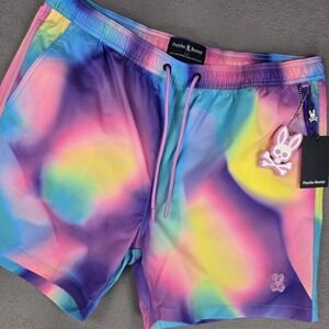 Psycho Bunny Swim Trunks Shorts Tyler Mens Large Multicolor Tie Dye Print Lined